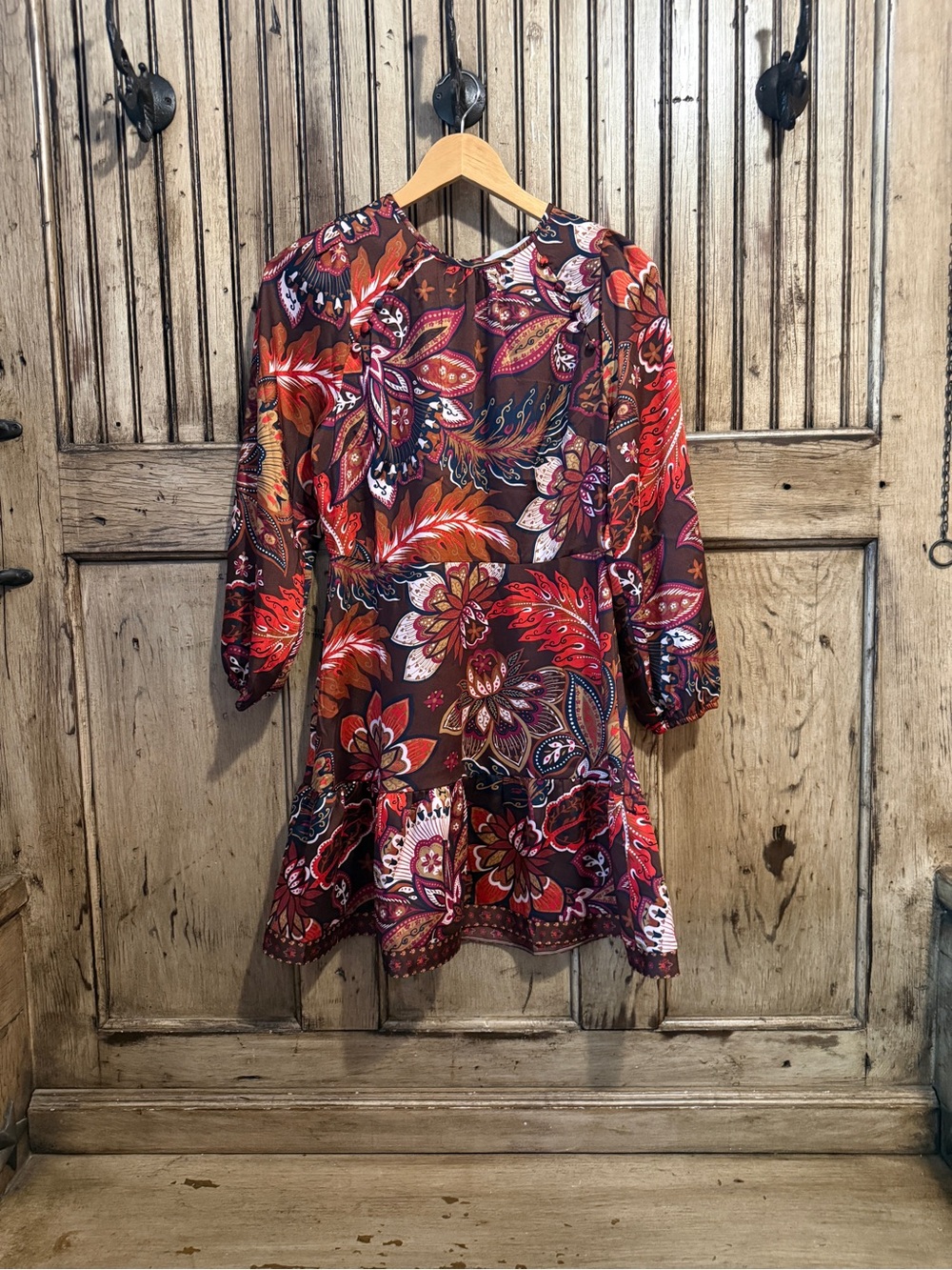 LOFT Brown Red Floral Paisley Long Sleeve Dress